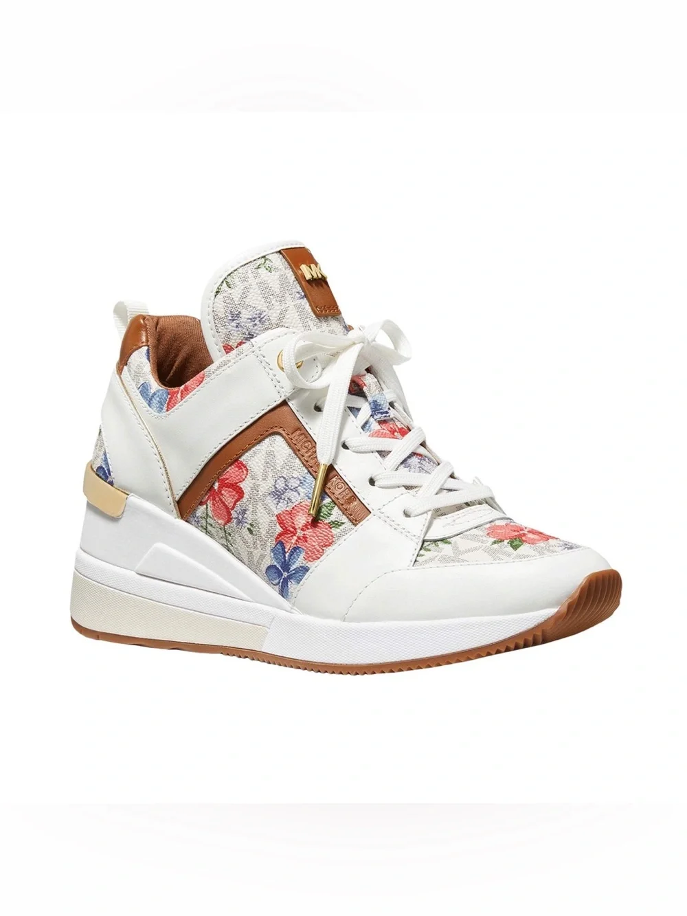Michael Kors Georgie Trainers White Floral White Wedge Logo Size 7